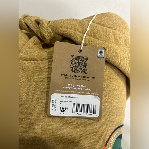 Patagonia Men's L Large Unity Fitz Uprisal Hoodie Pufferfish Gold Yellow NWT - Picture 5 of 13